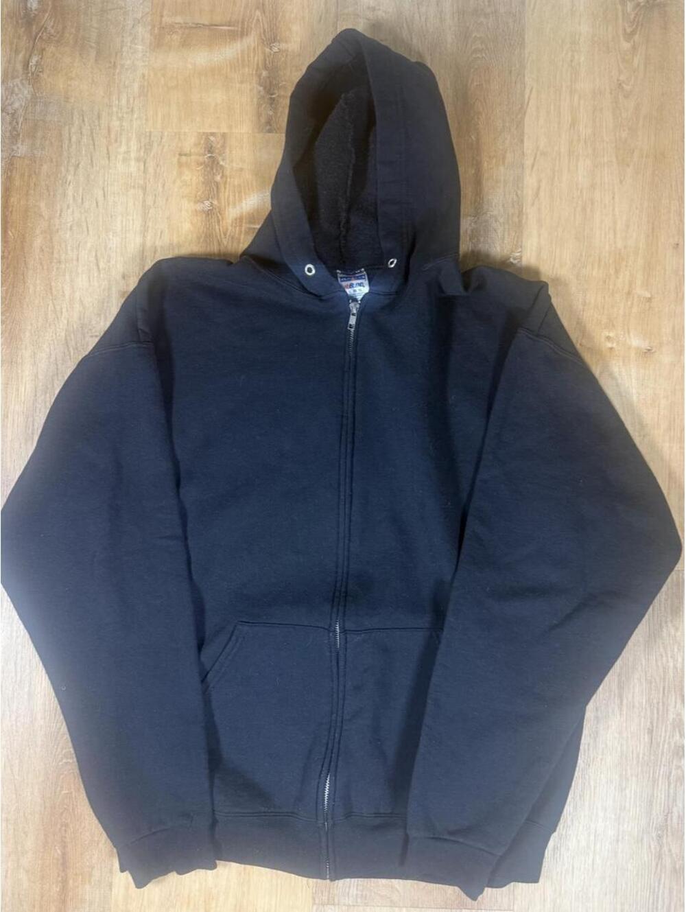 Y2K Jerzees Black Zip-Up Hoodie – Size XL